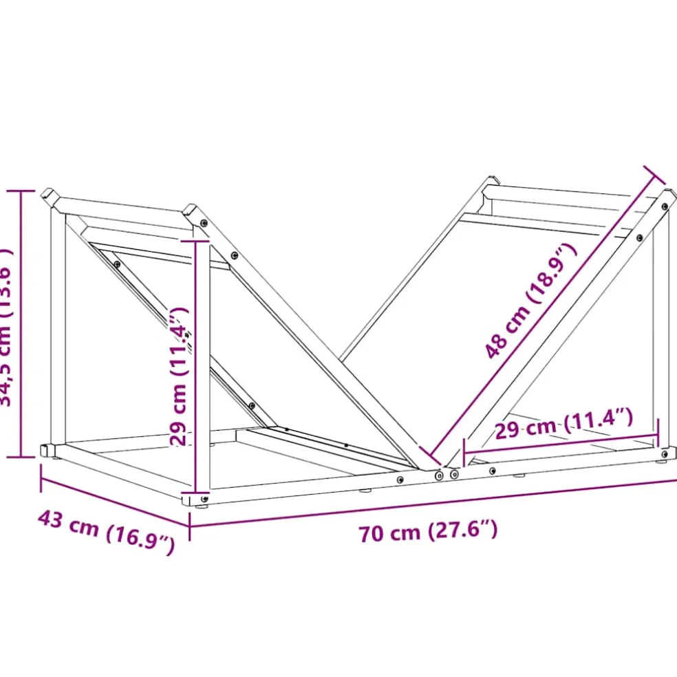 vidaXL Brandhoutrek 70x43x34,5 cm koudgewalst staal wit