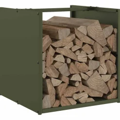 vidaXL Brandhoutrek 40x40x40 cm koudgewalst staal olijfgroen