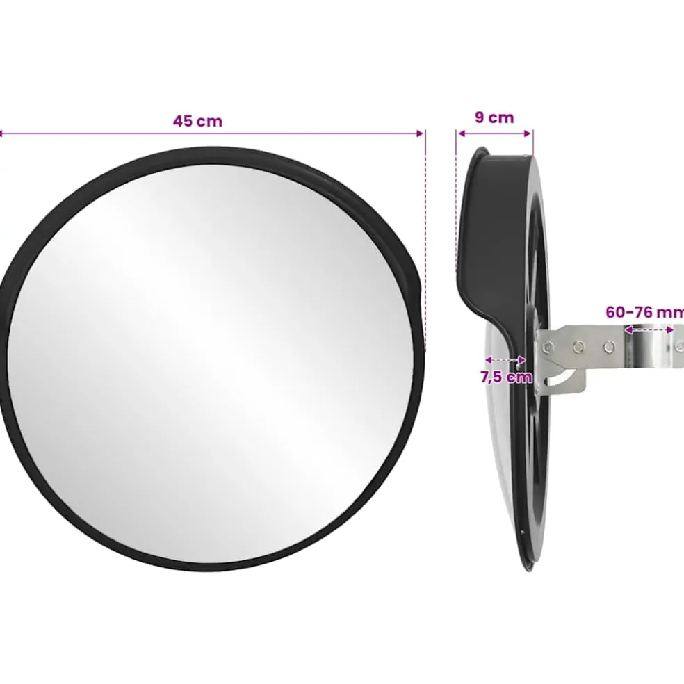 vidaXL Buiten Convex Verkeersspiegel Zwart Ø45 cm Polycarbonaat
