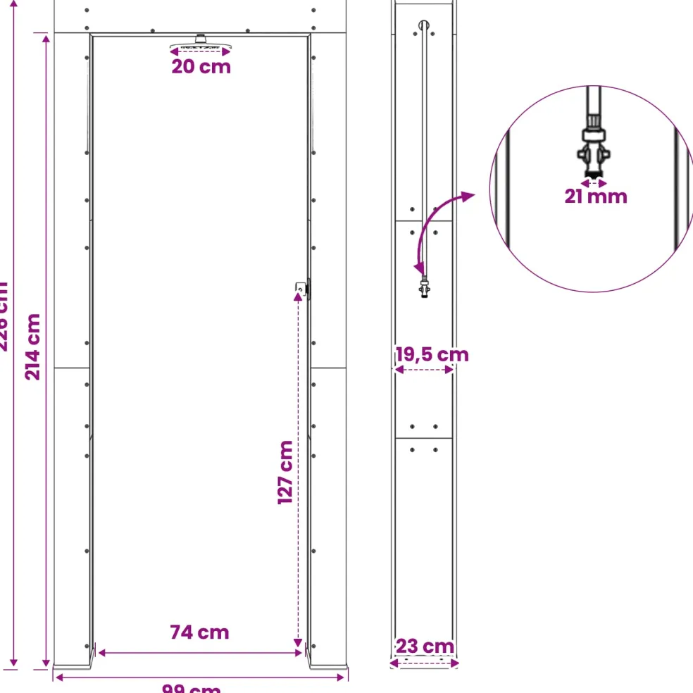 vidaXL Buitendouche 226 cm Massief acaciahout en roestvrij staal