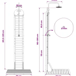vidaXL Buitendouche 225 cm Massief acaciahout en roestvrij staal