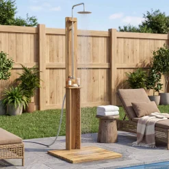 vidaXL Buitendouche 217 cm Massief Acacia Hout en Roestvrijstaal Wit