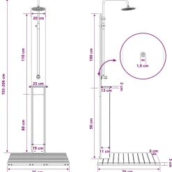 vidaXL Buitendouche 206 cm Massief grenenhout en roestvrij staal Wit