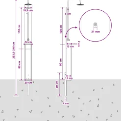vidaXL Buitendouche 246 cm Massief grenenhout en roestvrij staal Wit