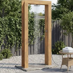 vidaXL Buitendouche 226 cm Massief acaciahout en roestvrij staal Wit