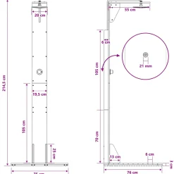 vidaXL Buitendouche 214,5 cm Naturel