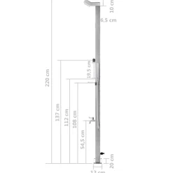 vidaXL Buitendouche met grijze basis 225 cm roestvrij staal