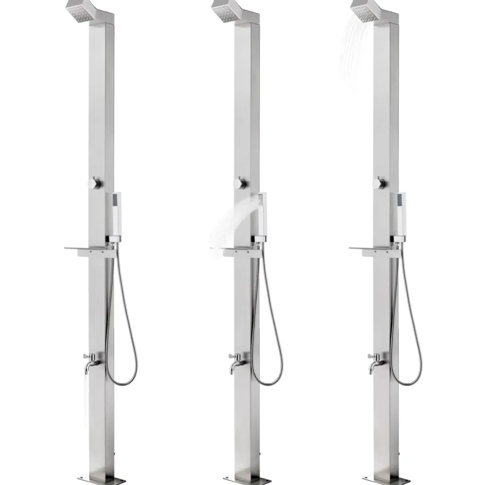vidaXL Buitendouche met grijze basis 225 cm roestvrij staal