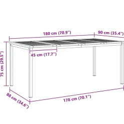 vidaXL Buiten eettafelset 7 st 180 x 90 x 75 cm