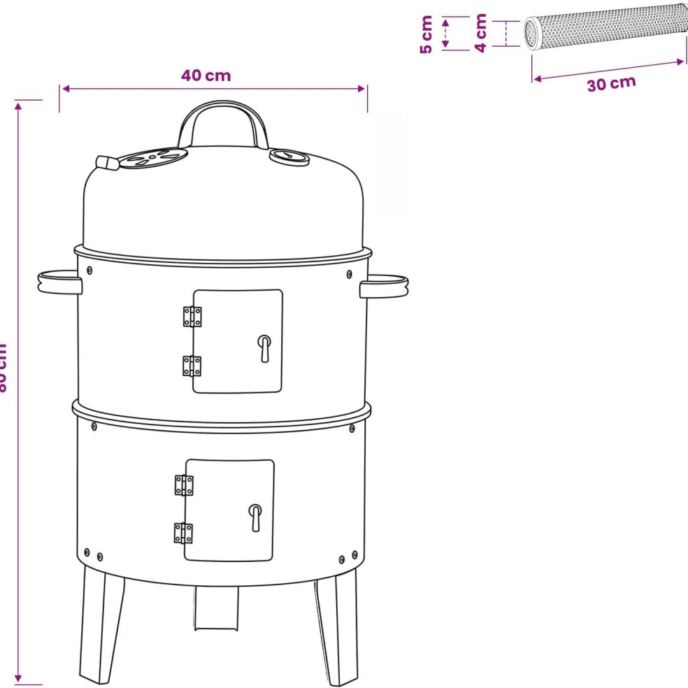 vidaXL Buiten Grill Ø 40 x 80 cm Staal Zwart
