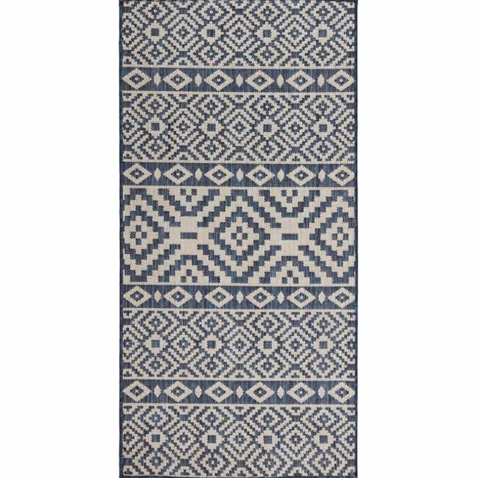 vidaXL Buitenkleed met patroon platgeweven 80x150 cm blauw