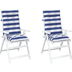 vidaXL Buiten Kussen 2 st Stof Blauw en Wit 120 x 50 x 7 cm