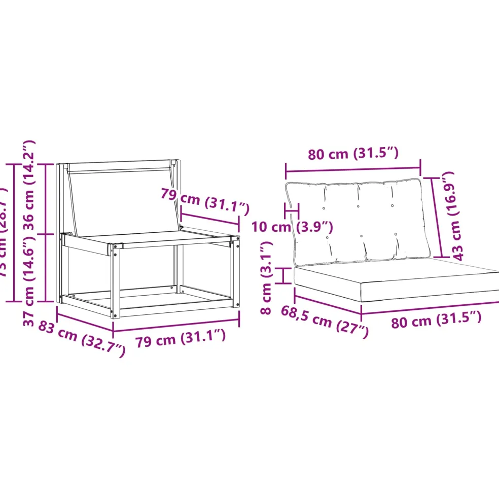 vidaXL Buiten Midden Sofa Massief Acaciahout Naturel