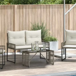 vidaXL Buiten Tafel Grijs en zwart 80 x 40 x 40 cm PE Rattan en Glas