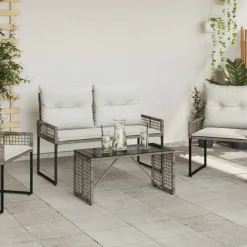 vidaXL Buiten Tafel Grijs en zwart 80 x 40 x 40 cm PE Rattan en Glas