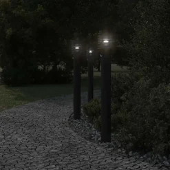 vidaXL Buitenvloerlampen 3 st met sensors 110 cm roestvrijstaal zwart
