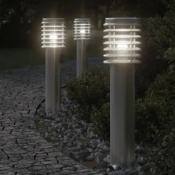 vidaXL Buitenvloerlamp met stopcontact 60 cm roestvrijstaal zilver