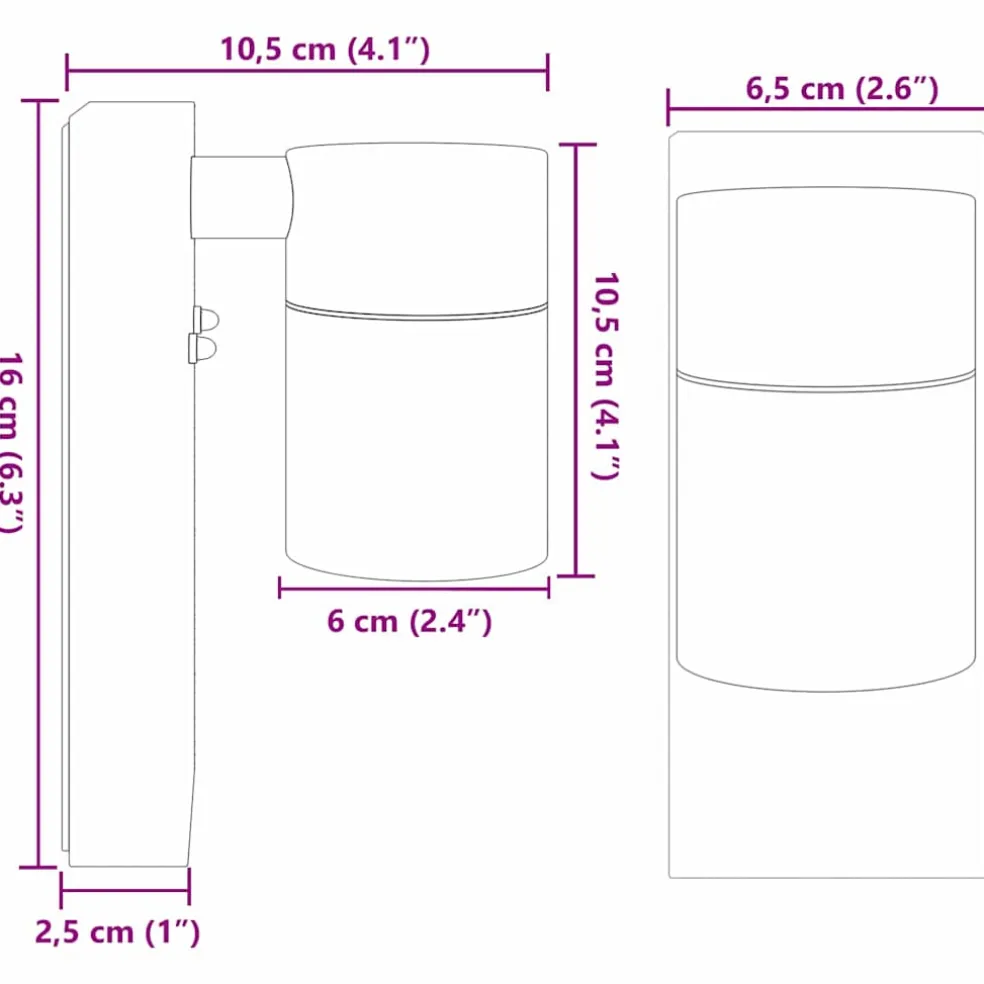 vidaXL Buiten Wandlamp Zwart 6,5 x 10,5 x 16 cm RVS en Glas