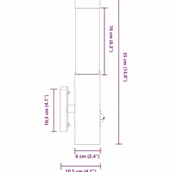 vidaXL Buiten Wandlamp Zwart 10.5 x 6 x 33 cm