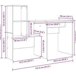 vidaXL Bureau Artisan Eiken Bewerkt hout 131,5 x 50 x 106,5 cm