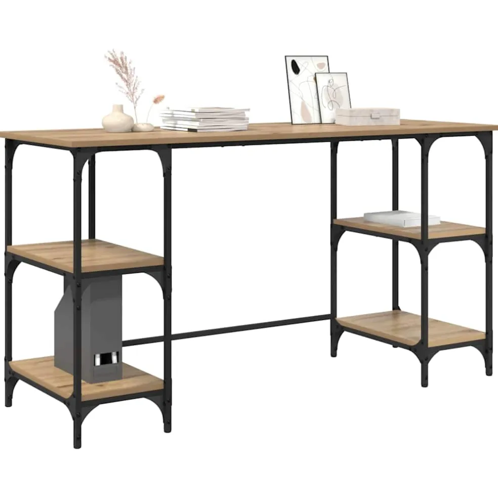 vidaXL Bureau Artisan Eiken Bewerkt hout 140 x 50 x 75 cm