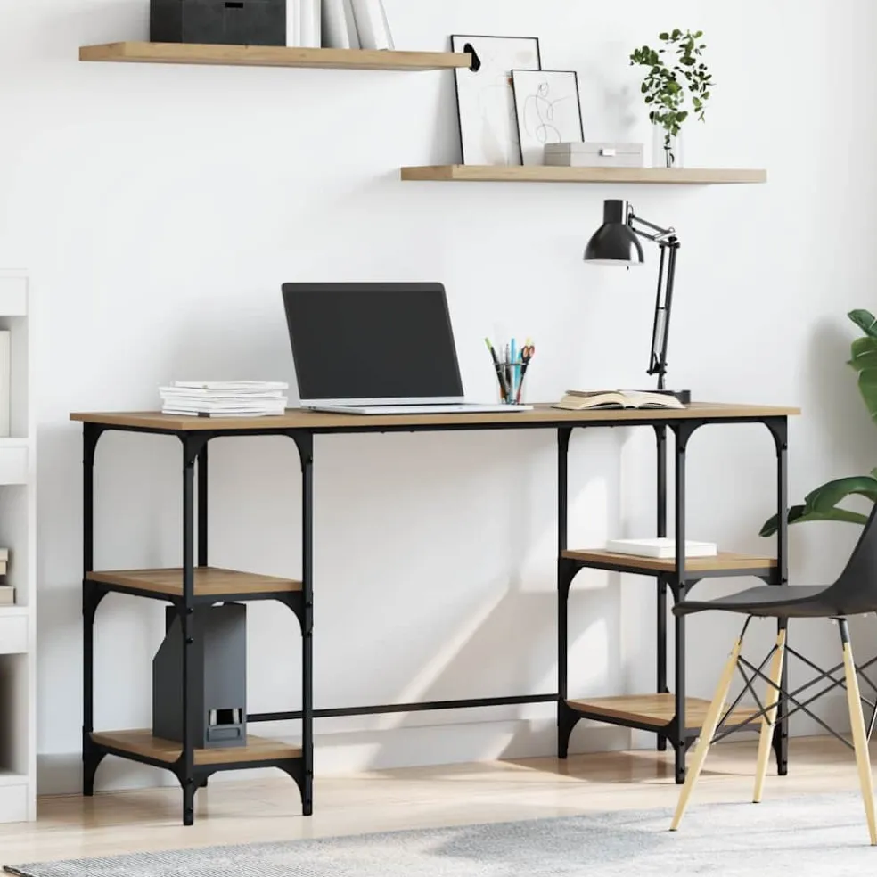 vidaXL Bureau Artisan Eiken Bewerkt hout 140 x 50 x 75 cm