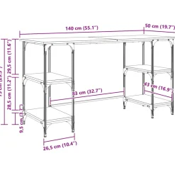vidaXL Bureau Artisan Eiken Bewerkt hout 140 x 50 x 75 cm