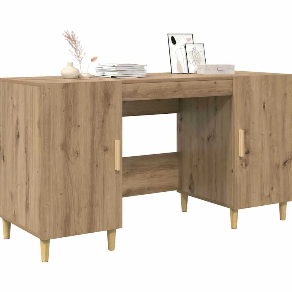 vidaXL Bureau Artisan Eiken Bewerkt hout 140 x 50 x 75 cm