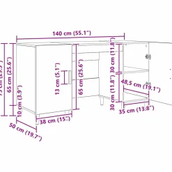 vidaXL Bureau Artisan Eiken Bewerkt hout 140 x 50 x 75 cm