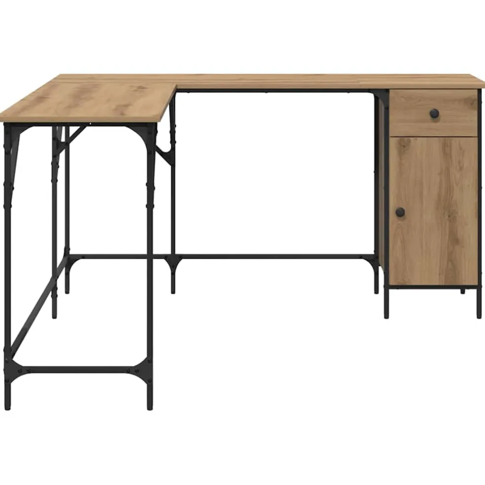 vidaXL Bureau Artisan Eiken Bewerkt hout 141 x 141 x 75 cm