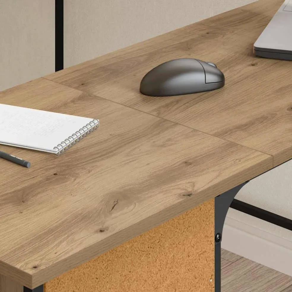 vidaXL Bureau Artisan Eiken Bewerkt hout 141 x 141 x 75 cm