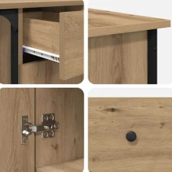 vidaXL Bureau Artisan Eiken Bewerkt hout 141 x 141 x 75 cm