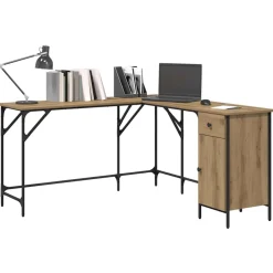vidaXL Bureau Artisan Eiken Bewerkt hout 141 x 141 x 75 cm