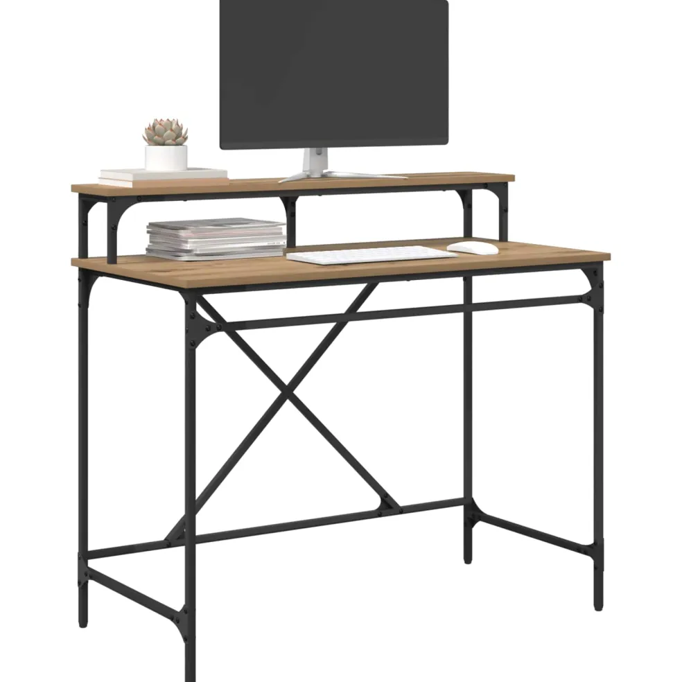 vidaXL Bureau Artisan Eiken 100 x 50 x 90 cm Bewerkt hout