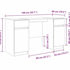 vidaXL Bureau Betongrijs Bewerkt hout 140 x 49 x 76 cm
