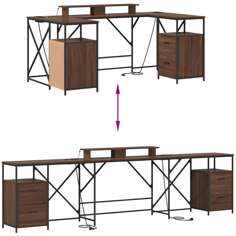 vidaXL Bureau Bruin Eiken Bewerkt hout 182 x 101 x 87,5 cm