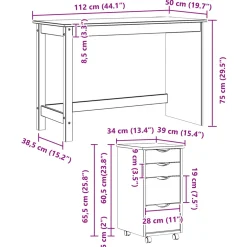 vidaXL Bureau en rollende kast set MOSS 2 st HoningBruin