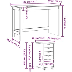 vidaXL Bureau en rollende kast set MOSS 2 st HoningBruin