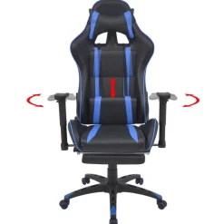 vidaXL Bureau-/gamestoel verstelbaar met voetensteun blauw