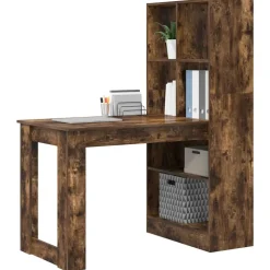vidaXL Bureau Gerookt eiken Bewerkt hout 122 x 67 x 145 cm
