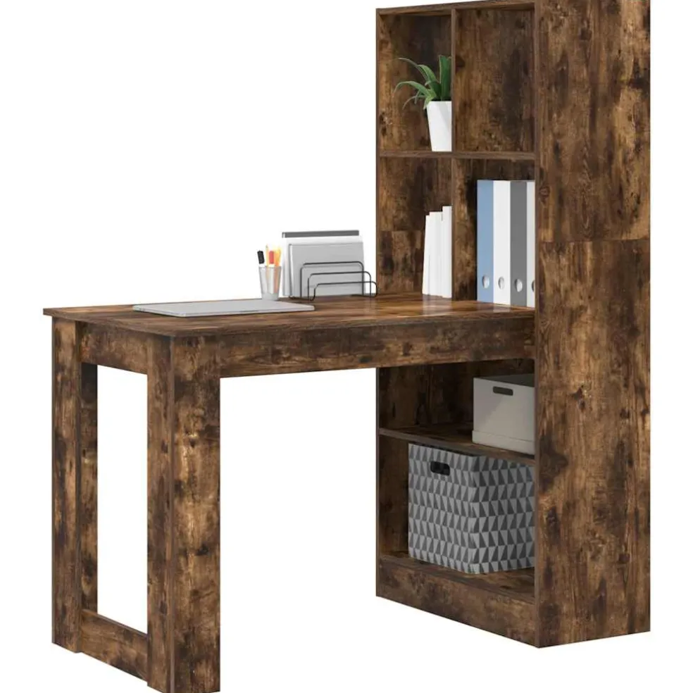 vidaXL Bureau Gerookt eiken Bewerkt hout 122 x 67 x 145 cm