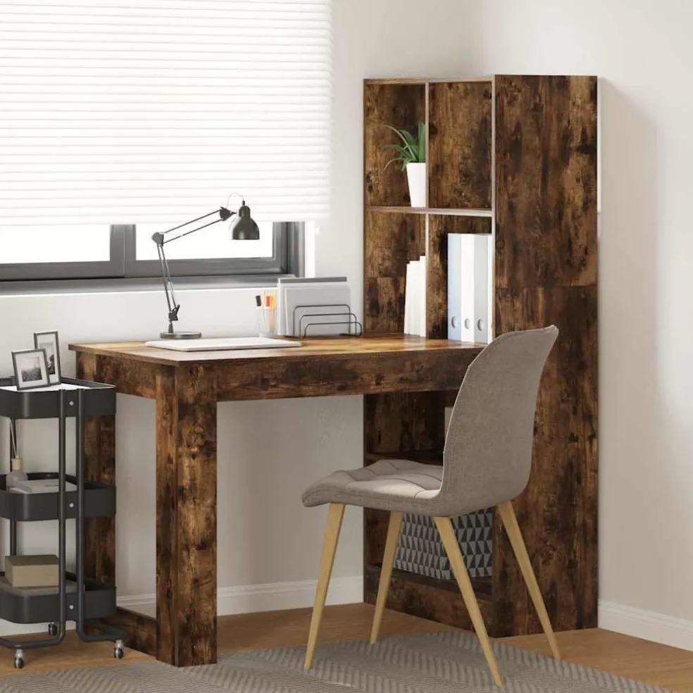 vidaXL Bureau Gerookt eiken Bewerkt hout 122 x 67 x 145 cm