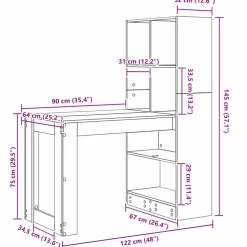 vidaXL Bureau Gerookt eiken Bewerkt hout 122 x 67 x 145 cm