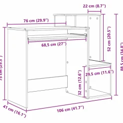 vidaXL Bureau Grijs Sonoma 106 x 41 x 88.5 cm Bewerkt hout