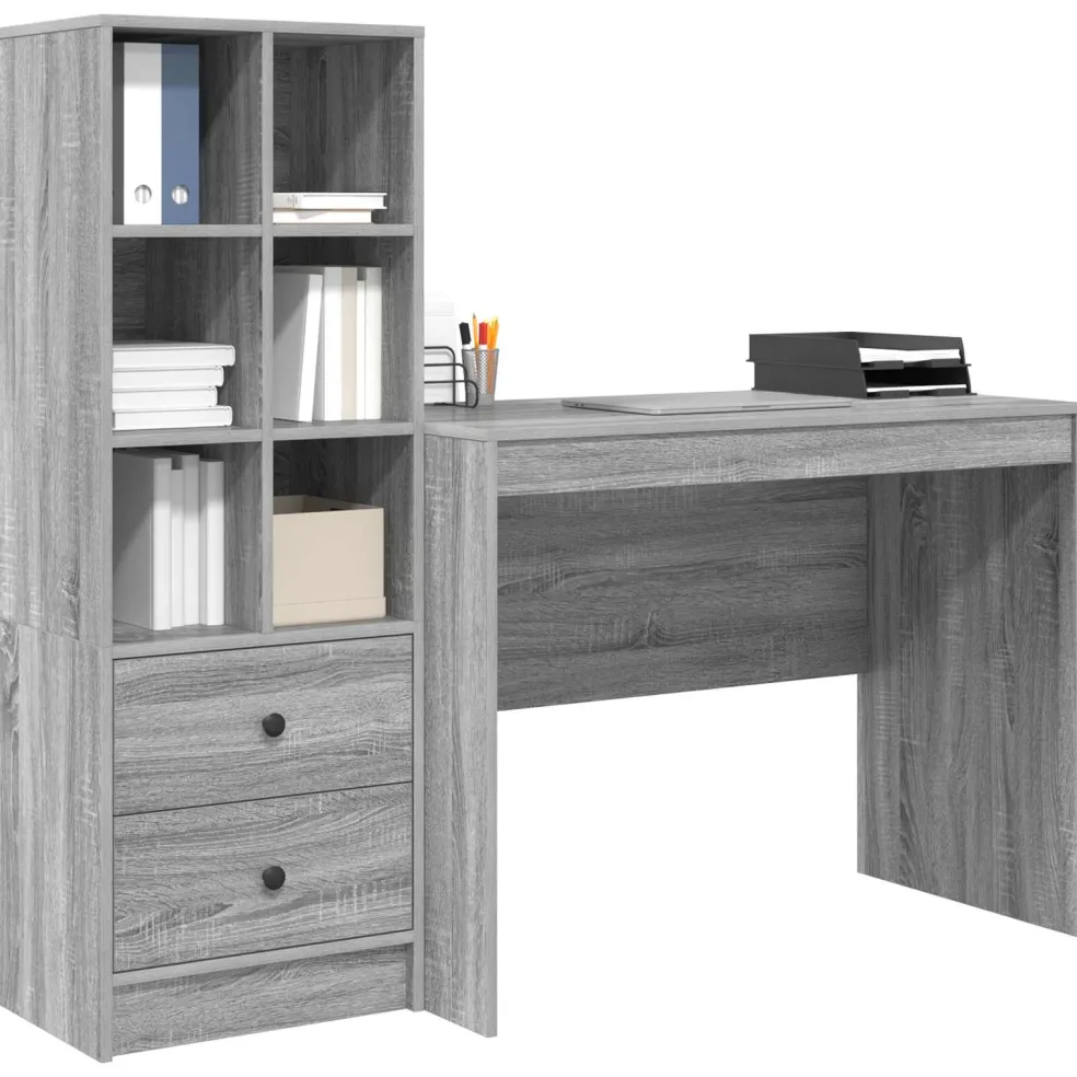 vidaXL Bureau Grijs Sonoma 145.5 x 50 x 127 cm 2 st