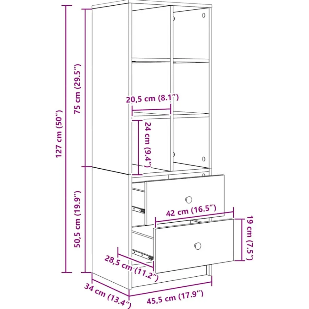 vidaXL Bureau Grijs Sonoma 145.5 x 50 x 127 cm 2 st