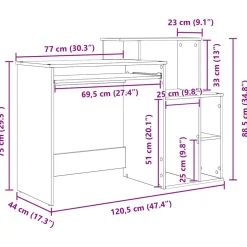 vidaXL Bureau Grijs Sonoma 120,5 x 44 x 88,5 cm Bewerkt hout