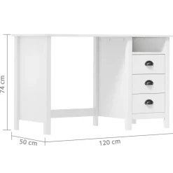 vidaXL Bureau Hill 3 lades 120x50x74 cm massief grenenhout
