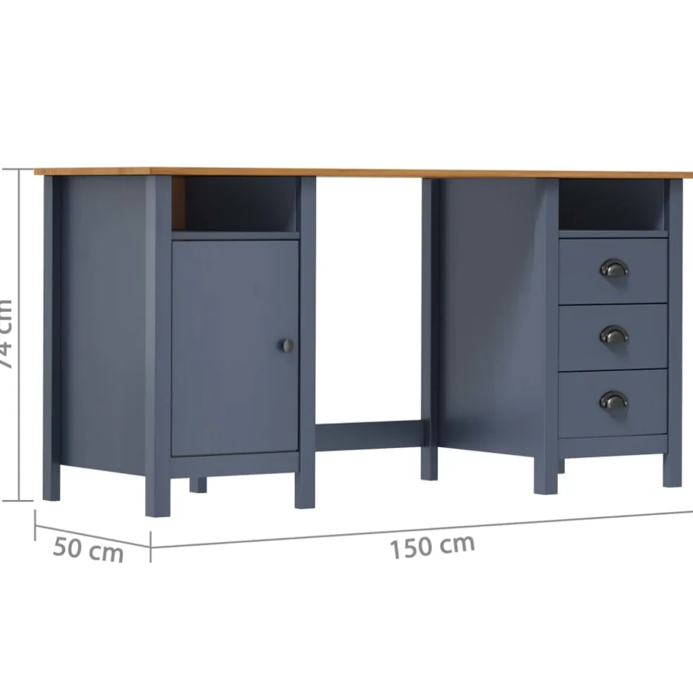 vidaXL Bureau Hill 150x50x74 cm massief grenenhout grijs