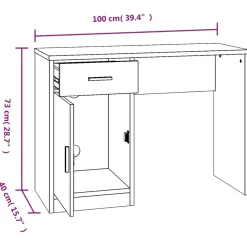 vidaXL Bureau met kast en lade 100x40x73 cm bewerkt hout hoogglans wit
